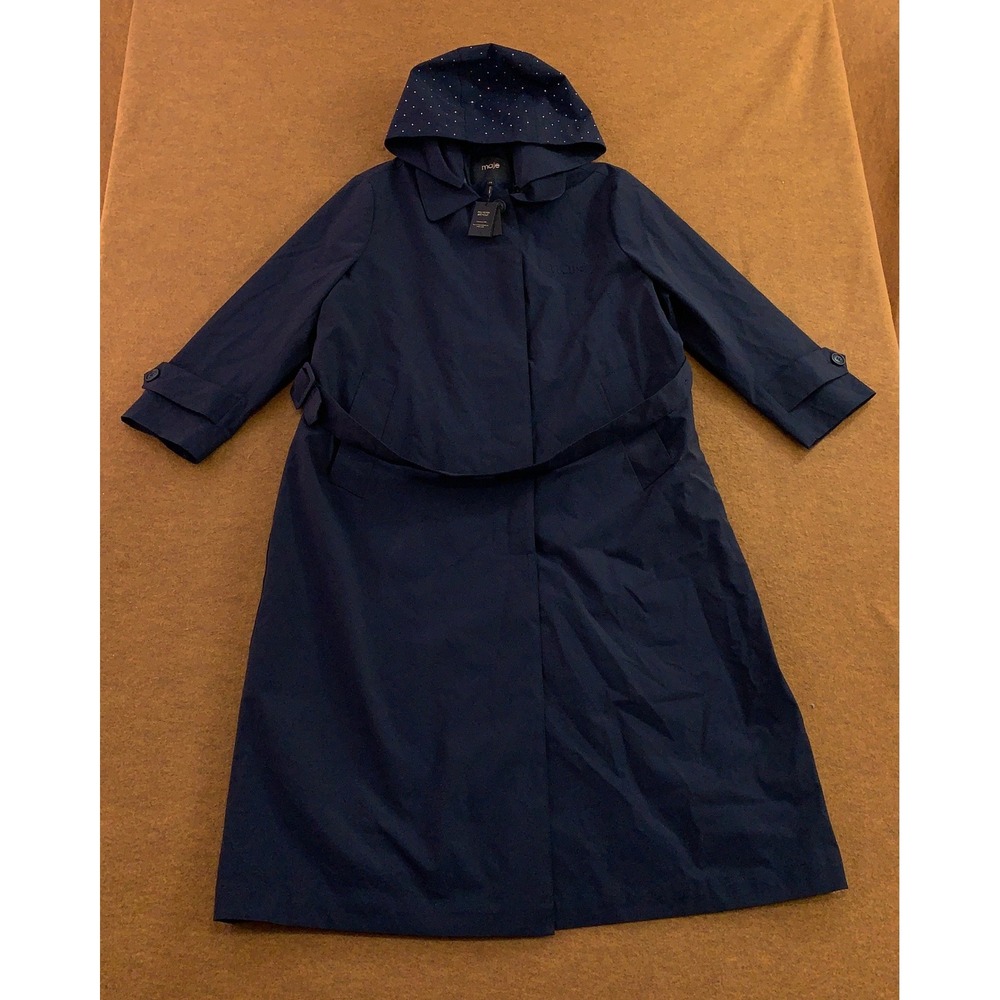 Maje Womens 34 US XS Marine Navy Blue Gisa Rhinestone Hooded Trench Coat NWT